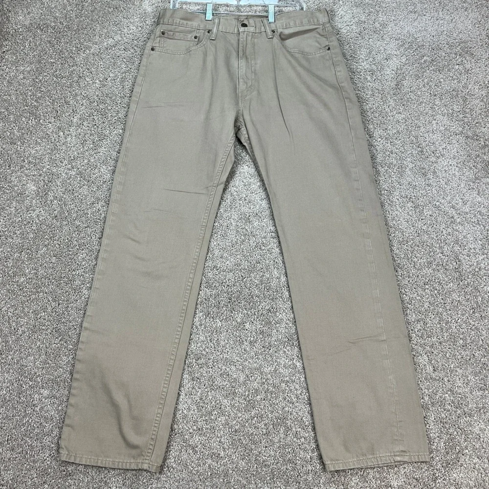 Levi's 505 Pants Mens 36x34 Khaki Tan Straight Leg 5 Pocket Denim Twill EUC